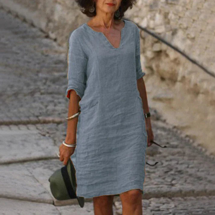 Women's relaxed fit midi dress for effortless everyday style & comfort.