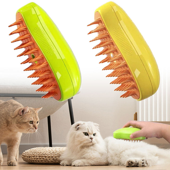 Steam cat brush cleaner with soft bristles. Gentle pet grooming deshedding tool for healthy cat fur.