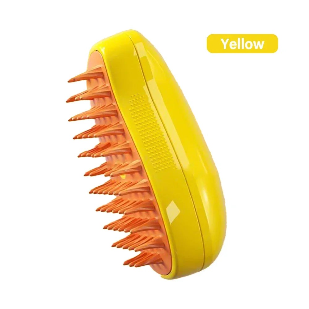 Innovative steam cat brush deshedding tool for effective fur removal & deep cleaning during pet grooming sessions.