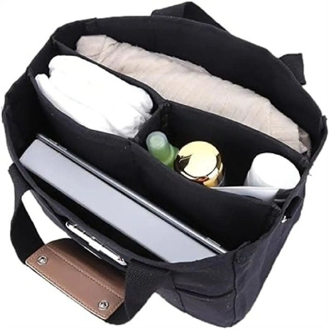 Spacious canvas tote bag for women with many pockets, a large capacity purse for daily essentials.