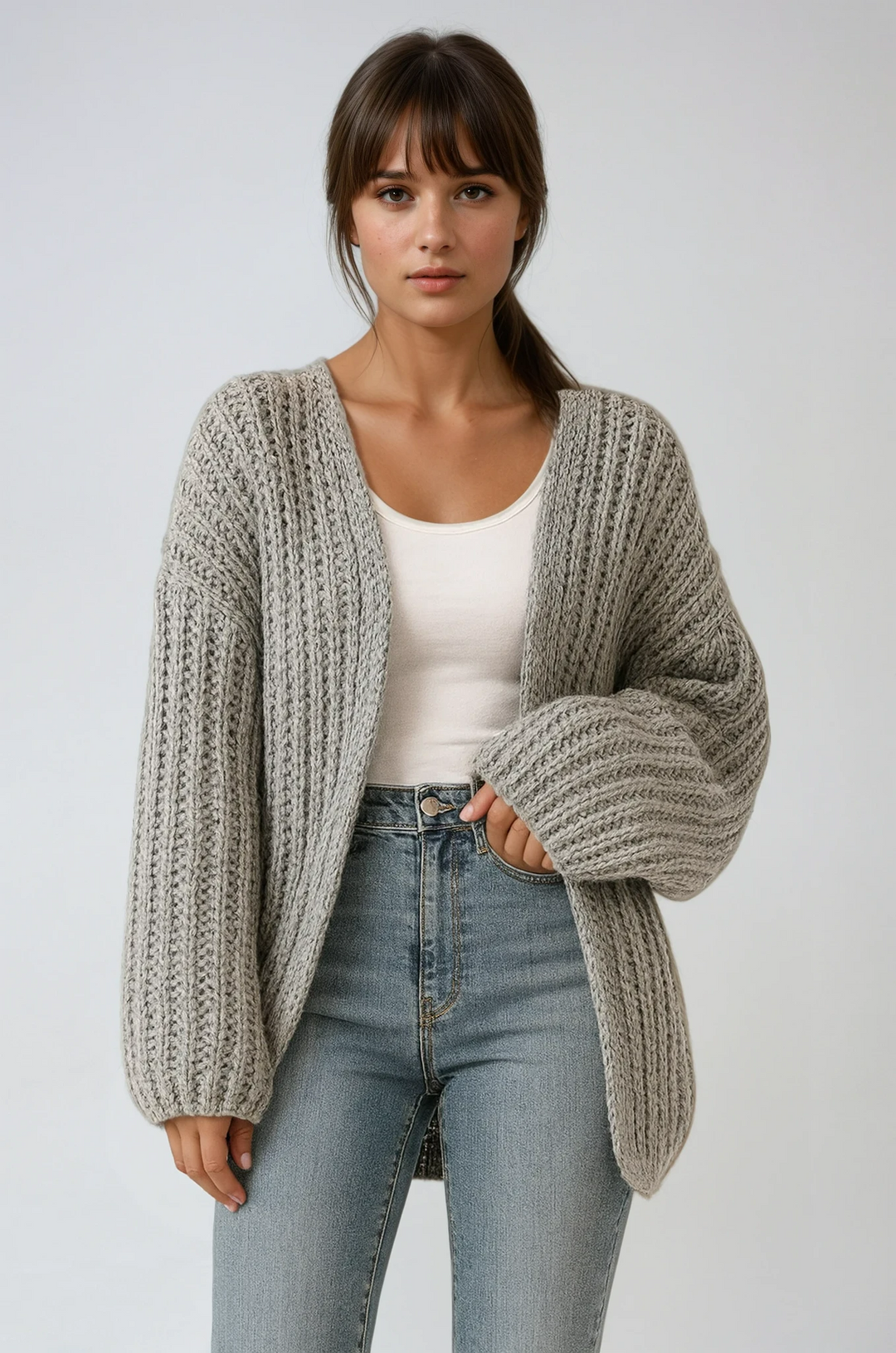 Women's oversized cardigan for cozy layering, perfect for autumn casual style.