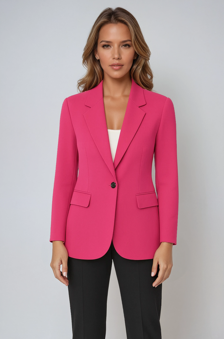 Versatile women's tailored blazer. Single-button design, great for office wear, smart casual & business.