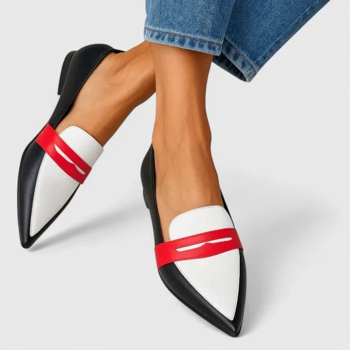 Women's modern chic white slip-on loafers, offering elegant comfort for everyday wear or office style.