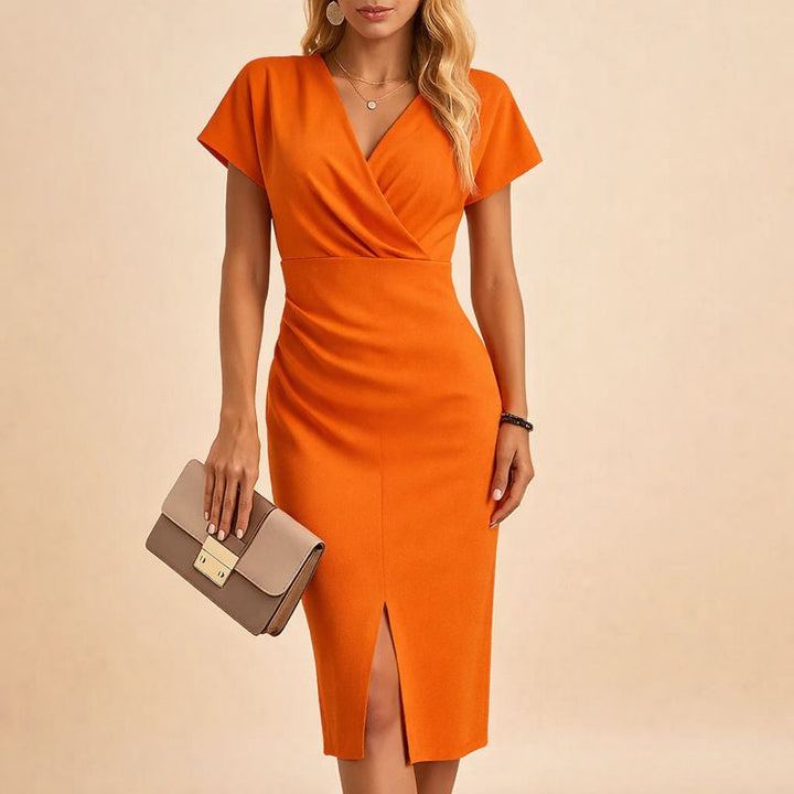 Women's V-Neck Midi Dress with Front Slit
