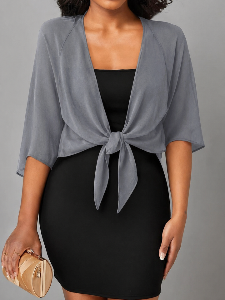 Women's Sheer Chiffon Tie Front Crop Cardigan