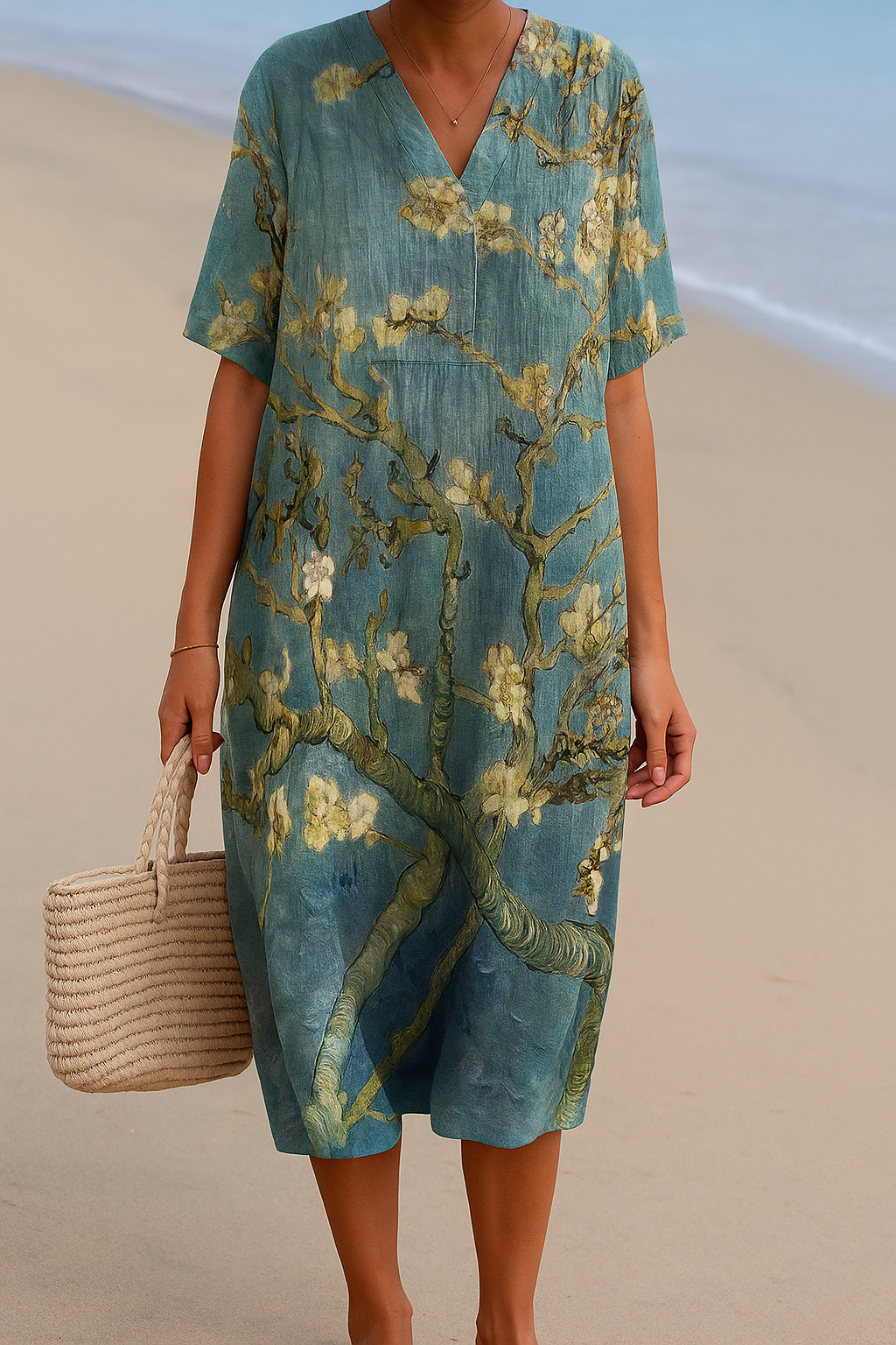 Floral Print Blue-Green Dress for Women