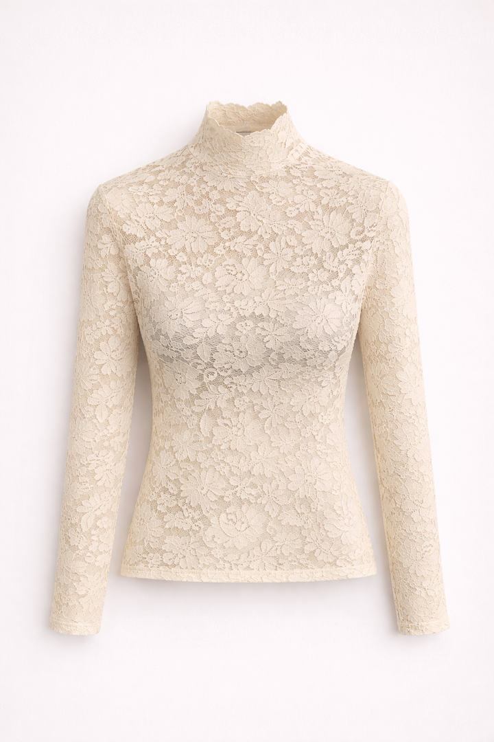 Chic fitted women's lace top with short sleeves. Versatile blouse for both professional and evening fashion.