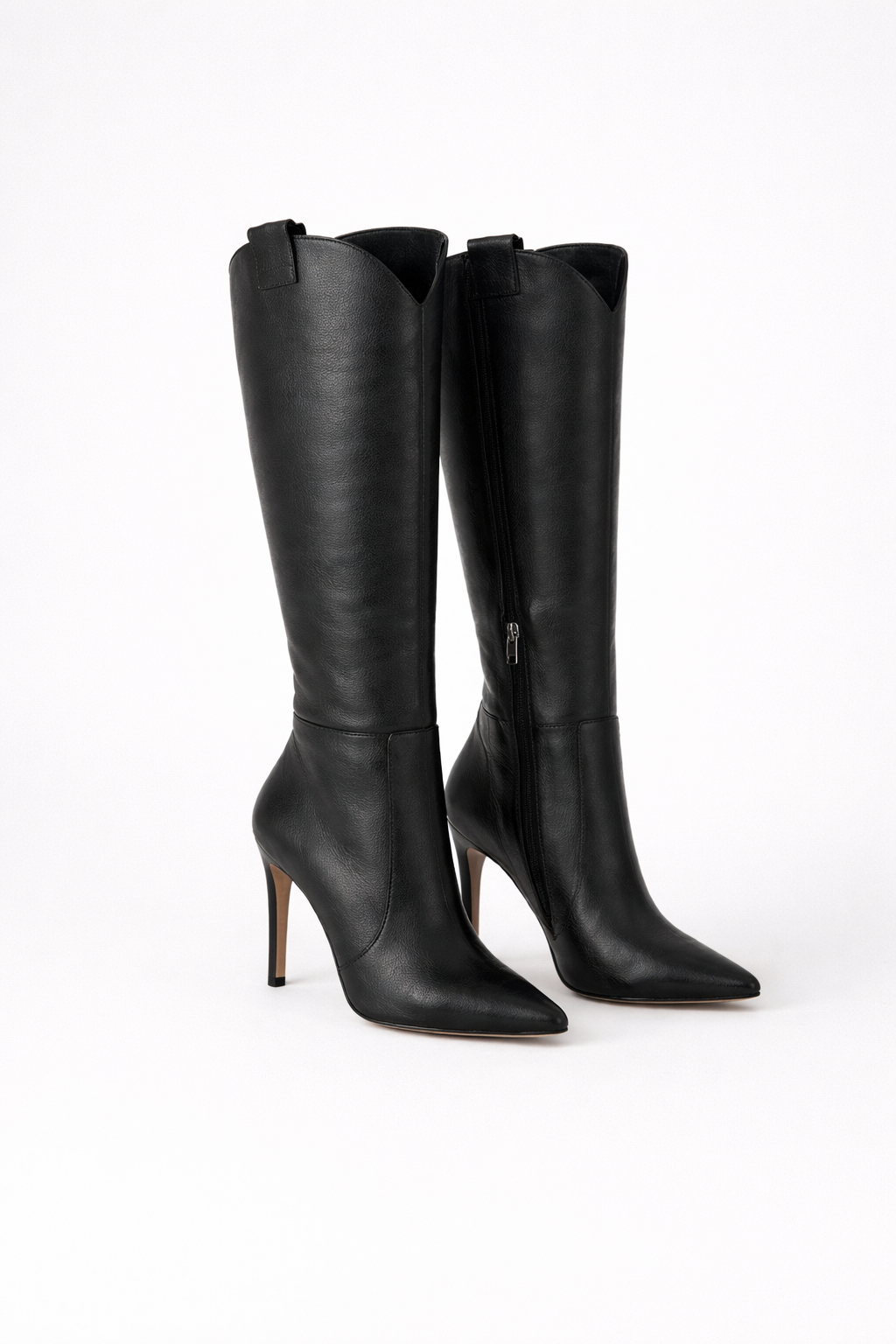 Fashionable knee-high boots for women, elegant high heel footwear, great for winter outfits.