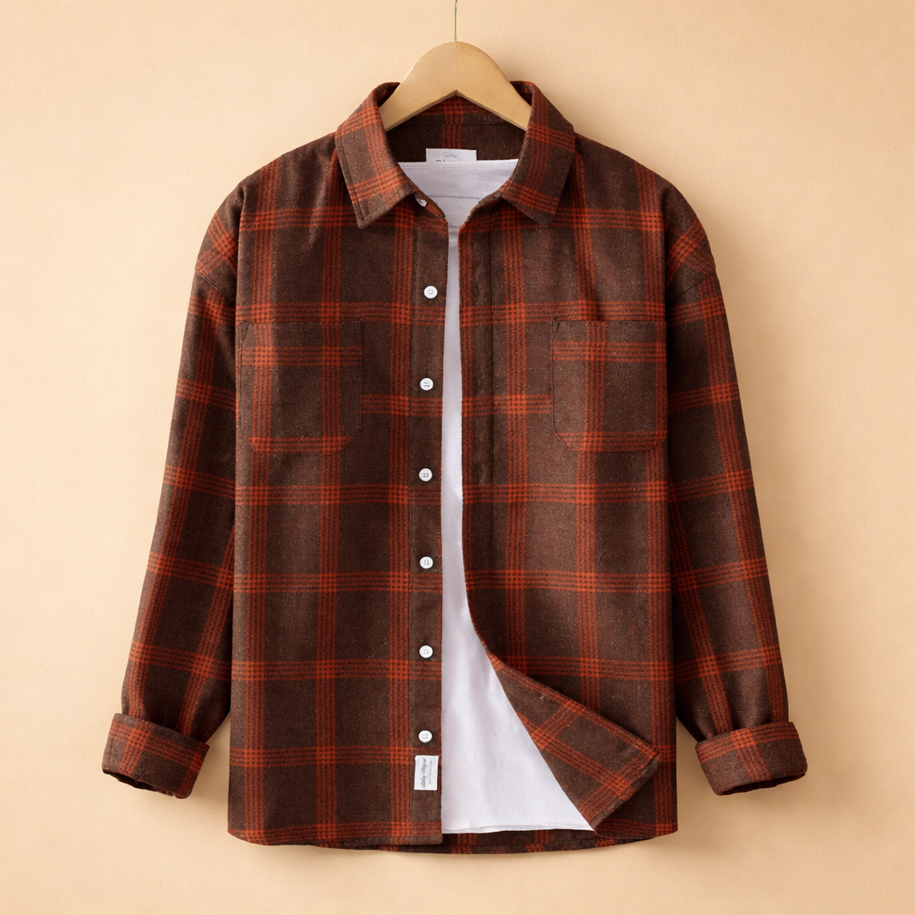 Comfortable men's green & navy checked long-sleeve shirt. A classic button-front for smart casual fashion.