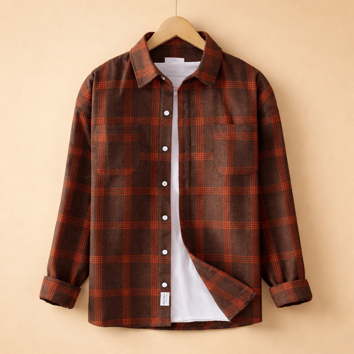 Comfortable men's green & navy checked long-sleeve shirt. A classic button-front for smart casual fashion.