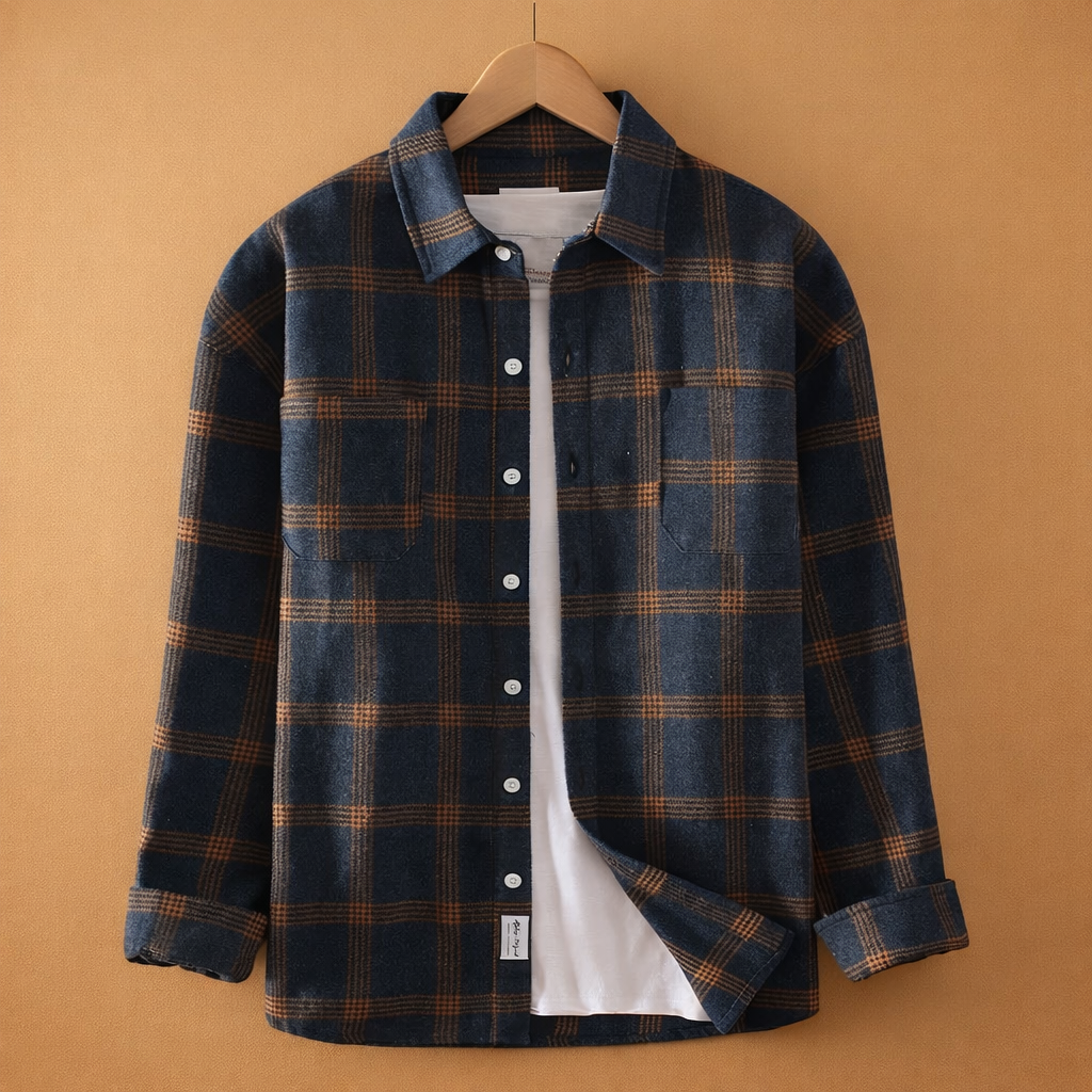 Stylish men's classic gray & black plaid long-sleeve shirt. Essential button-front for versatile everyday fashion.