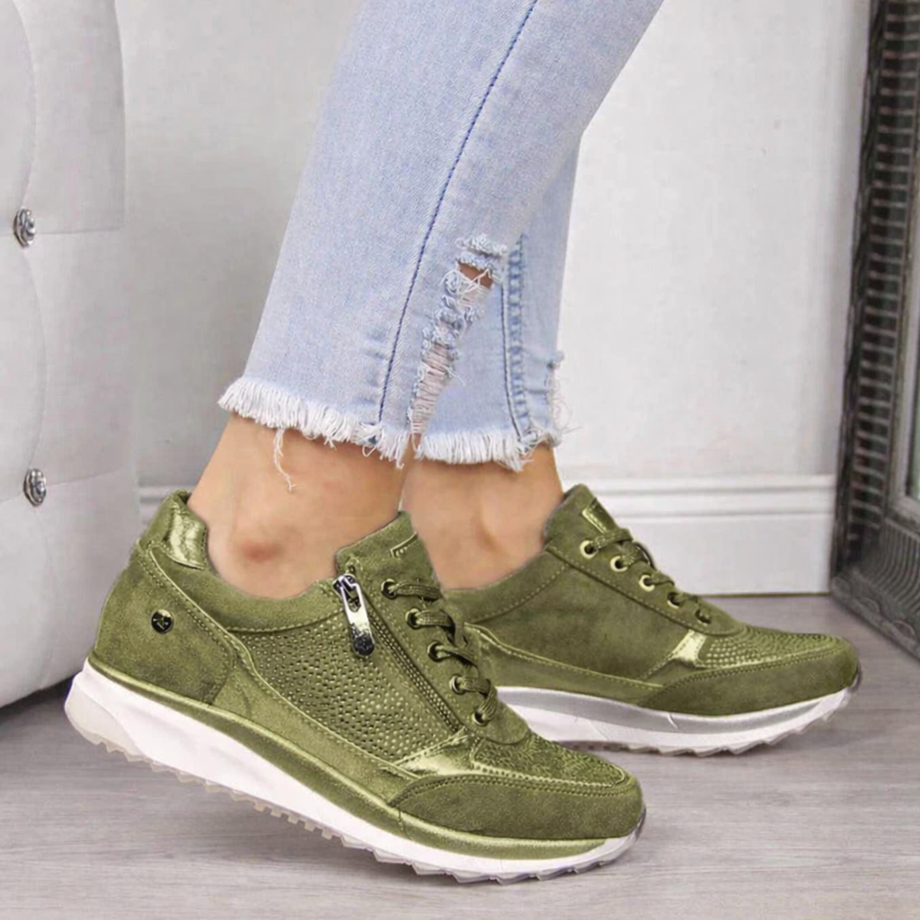 Comfortable wide fit women's orthopedic walking sneakers with foot support, ideal for everyday casual wear.