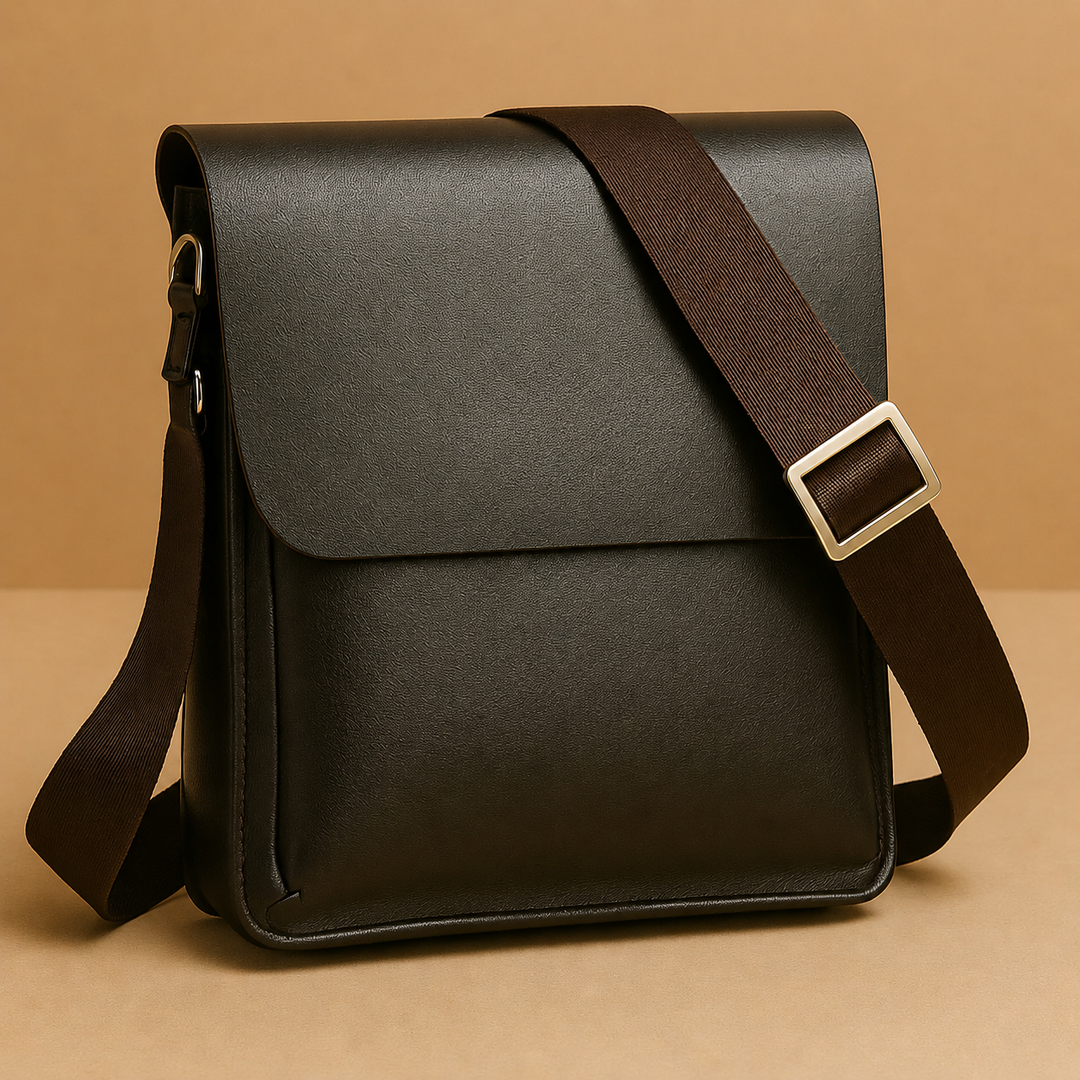 Women's chic dark brown faux leather shoulder bag with versatile crossbody strap.