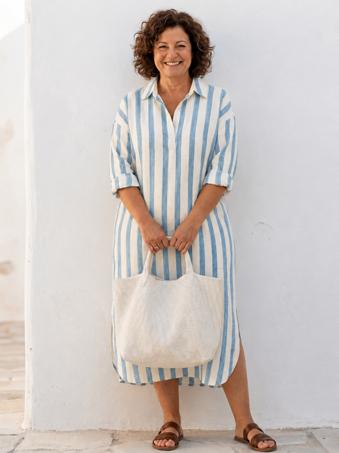 Women's Striped Midi Shirt Dress