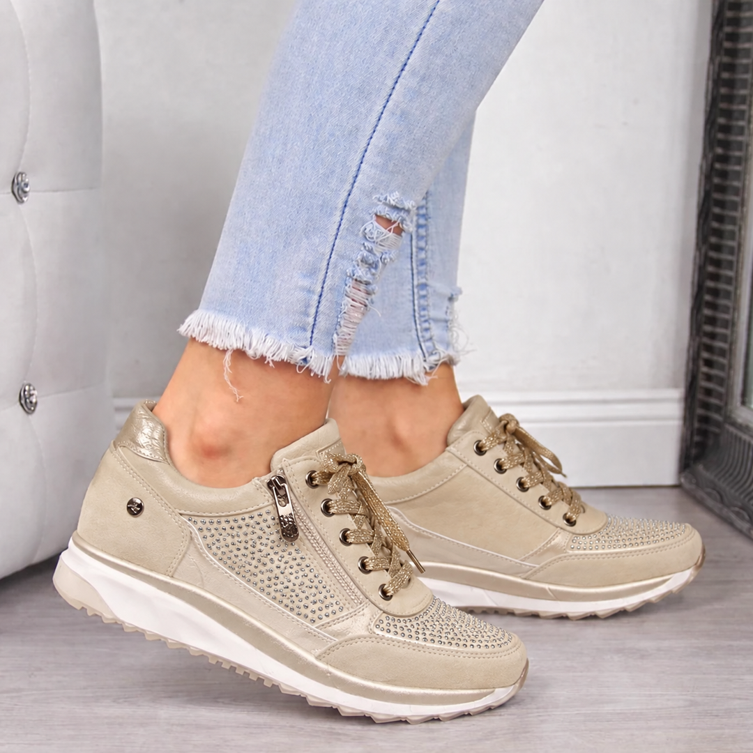 Stylish women's wide fit casual sneakers with practical zip and lace-up design, offering ultimate orthopedic comfort.