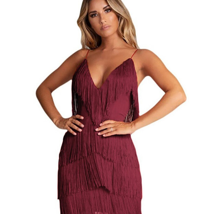Fashionable fringed deep V-neck homecoming dress. This women's mini bodycon dress is perfect for dancing.