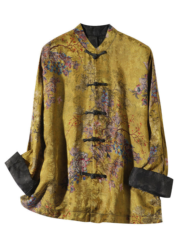 Stylish women's printed stand collar statement coat. This elegant long-sleeve outerwear is a perfect fashion piece.