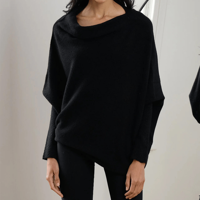 Purple chic off-shoulder long sleeve sweater, women's elegant fall knit top, versatile for various occasions.