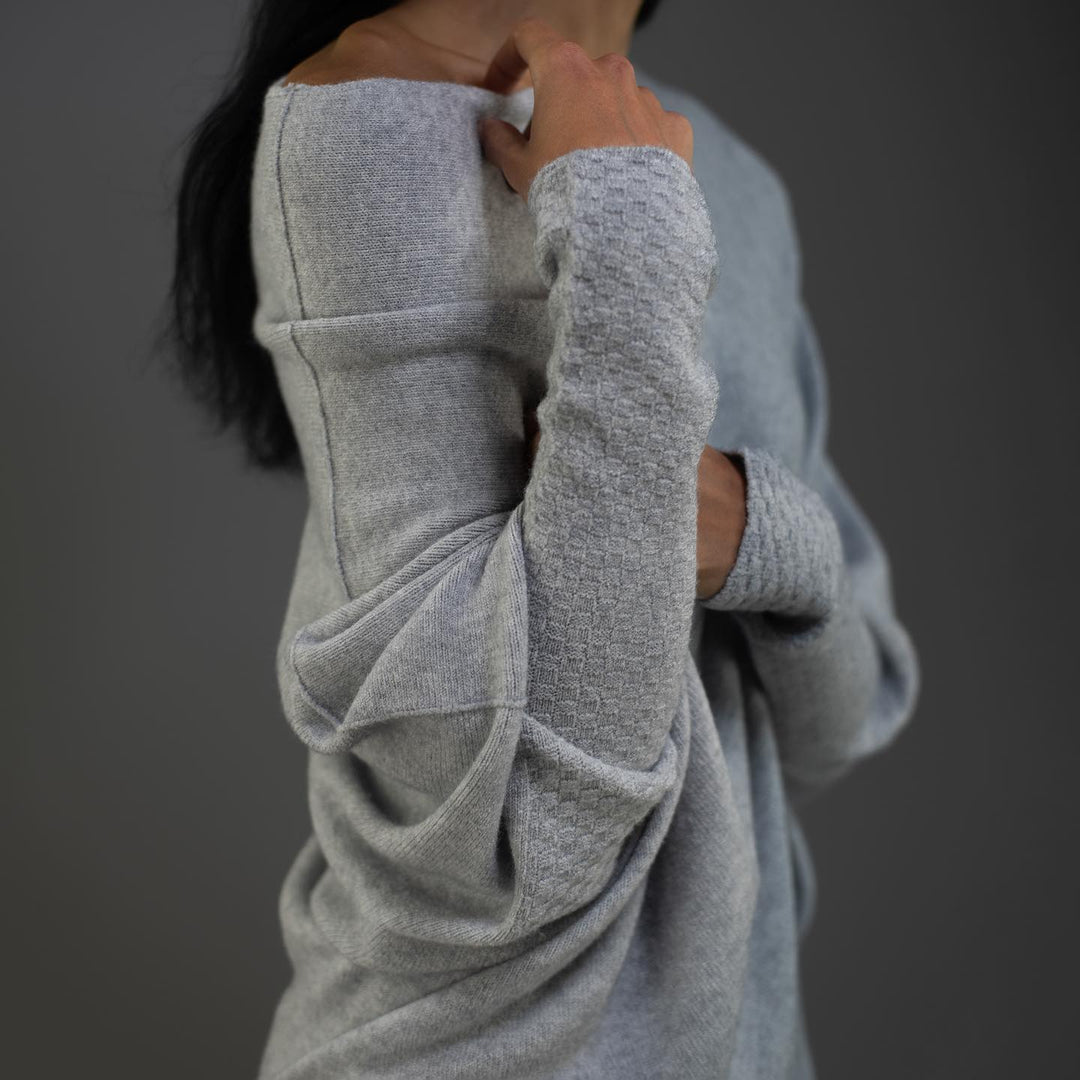 Purple off-shoulder long sleeve knit, women's elegant sweater for fall, comfortable & chic winter wear.