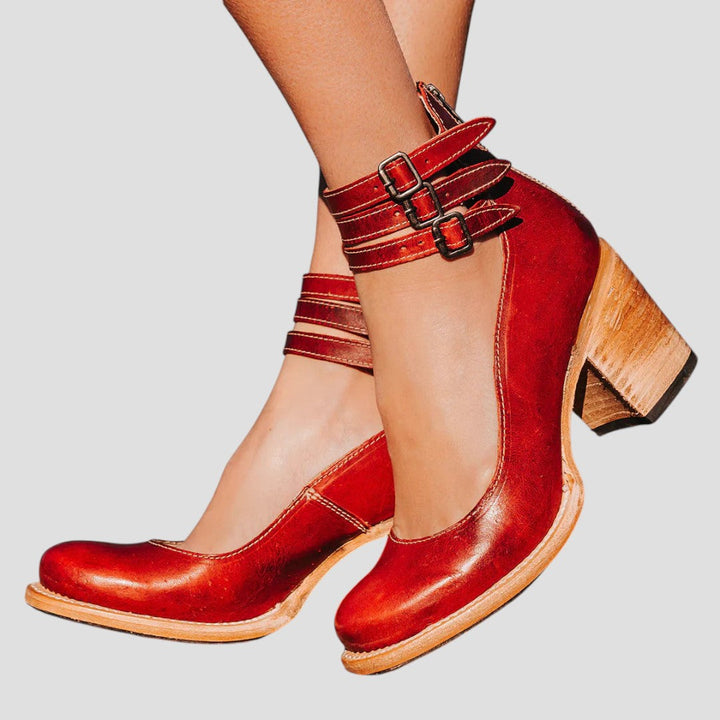 Comfortable women's ankle boots with double straps and sturdy block heel, great for stylish fall & winter outfits.