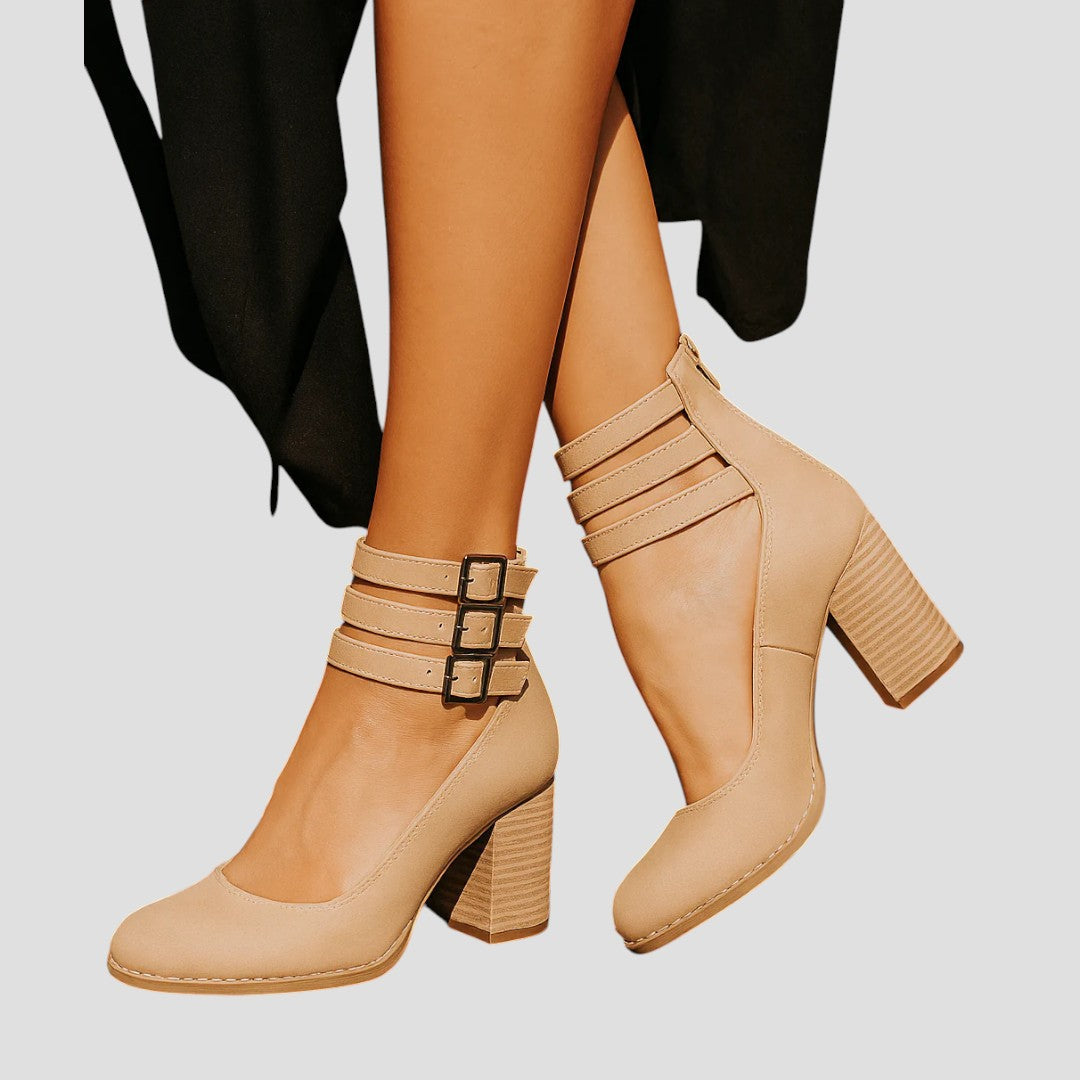 High-quality women's comfortable ankle boots with double straps and a stable block heel for versatile wear.