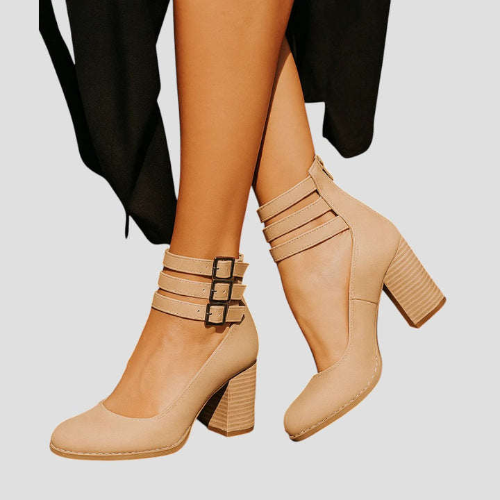 High-quality women's comfortable ankle boots with double straps and a stable block heel for versatile wear.