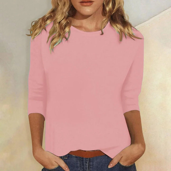 Pink Women's 3/4 sleeve crew neck tunic top, ideal for casual everyday style and comfort.
