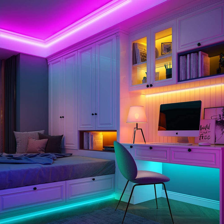 Smart RGB LED strip with remote control for custom color changing and dynamic mood lighting, Nvroome Lights.