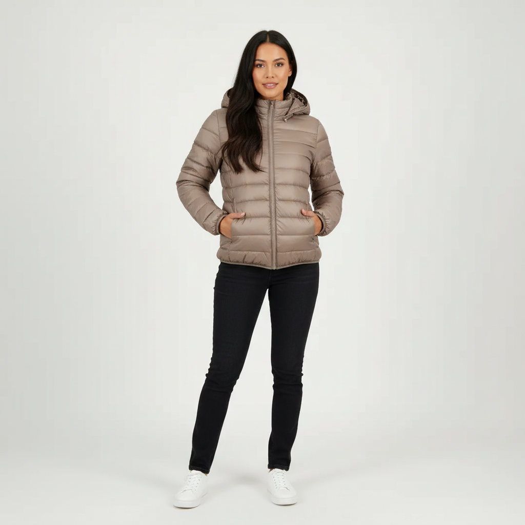 Chic ladies' puffer jacket, warm, versatile outerwear for active, everyday fashion.
