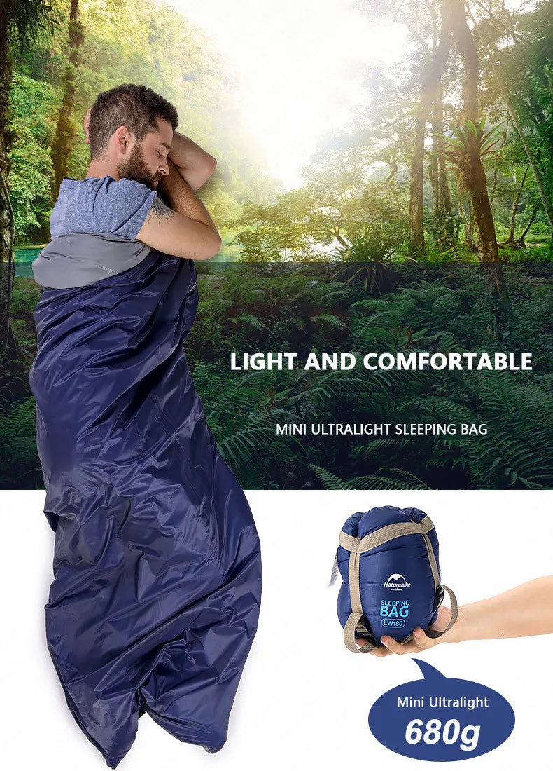 Unisex lightweight sleeping bag, machine washable. Compact & portable for outdoor camping, hiking, and travel adventures.