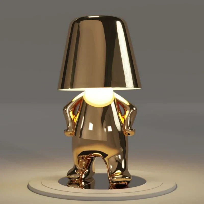 Dimmable LED figurine lamp, resin statue. Cordless and rechargeable, ideal for home decor.