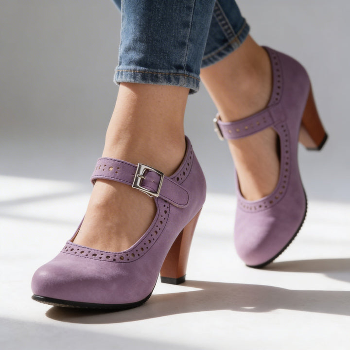 Women's Mary Jane block heel brogue pump. Classic, comfortable, stylish. Perfect office wear & dress shoes.