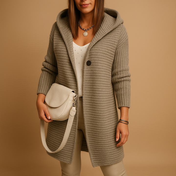 Versatile women's long sleeve open-front knit cardigan, great for minimalist style & everyday fashion.