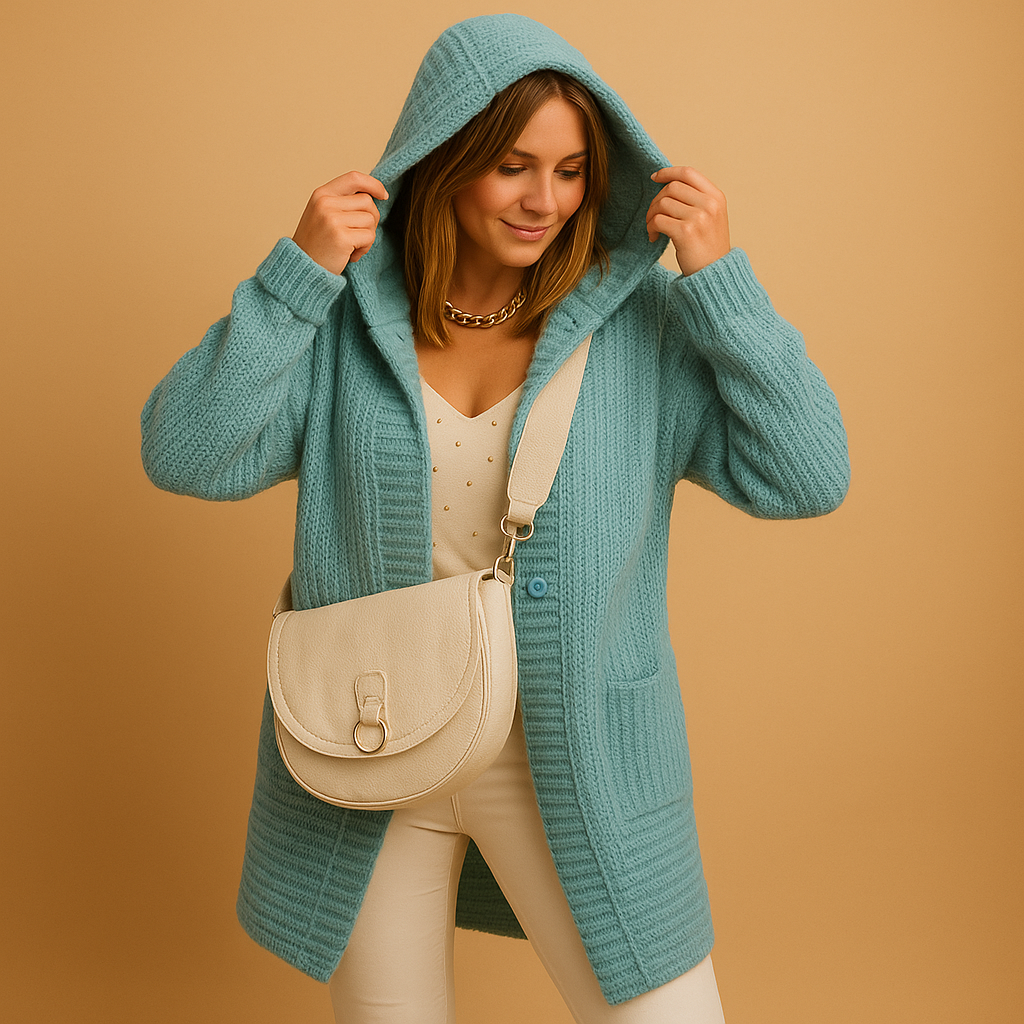 Stylish women's chic open-front knit cardigan, a cozy long sleeve sweater for versatile layering.