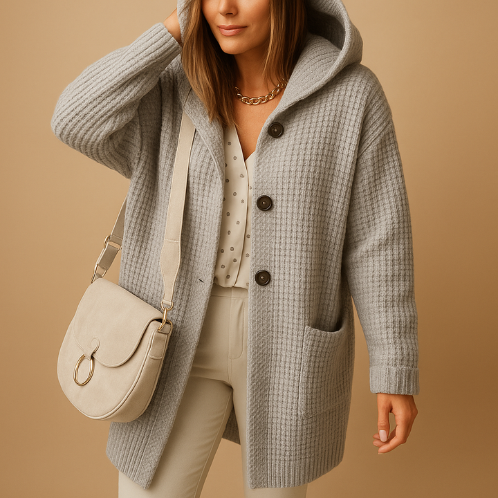 Women's cozy knit open-front cardigan sweater. Chic long sleeve layering piece for versatile everyday fashion.