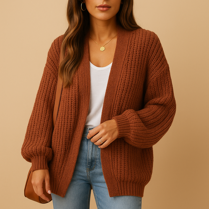 Soft knit women's open-front cardigan. Effortless layering, comfortable and cozy for seasonal fashion.