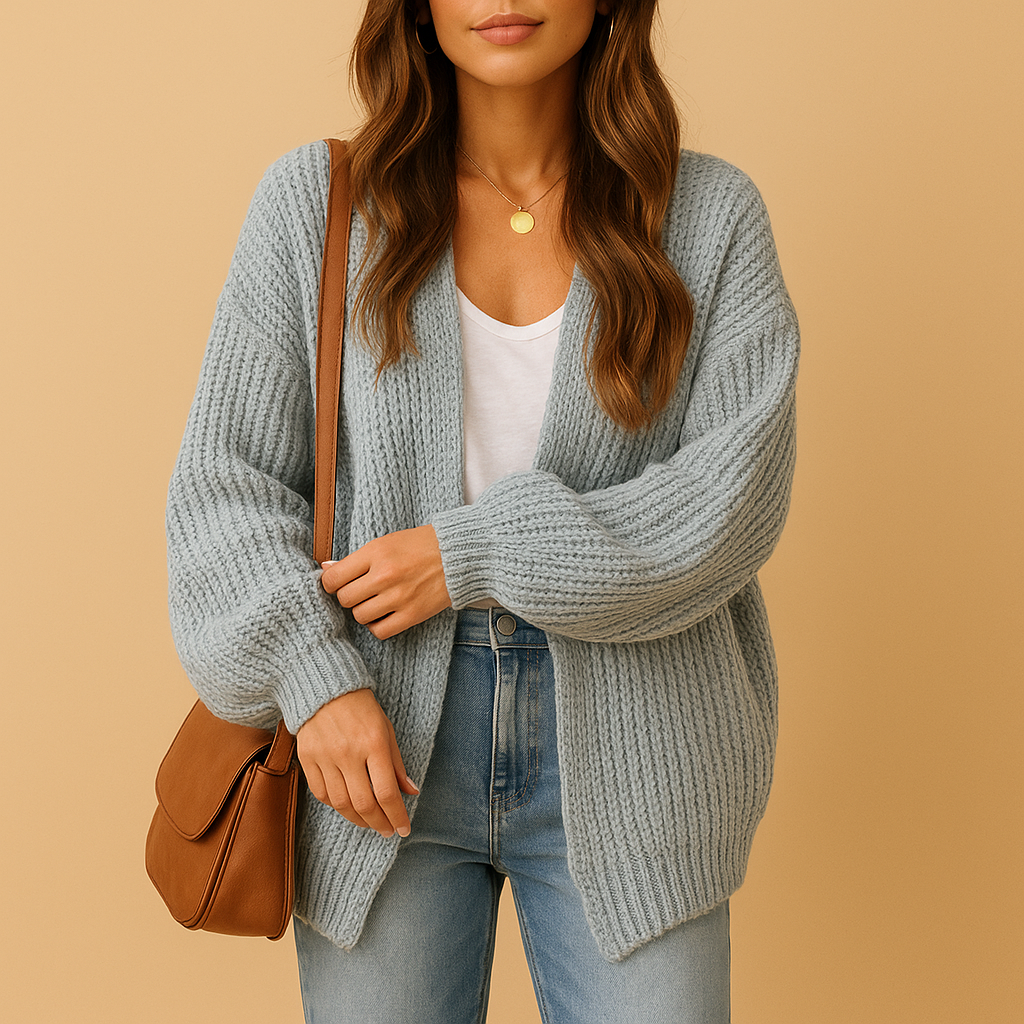 Versatile women's open-front cardigan. Perfect casual outerwear, ideal loose fit layering for any outfit.