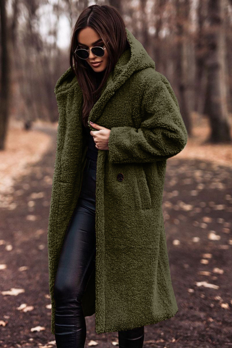 Cozy women's winter coat, elegant and warm for fall and cold weather fashion.