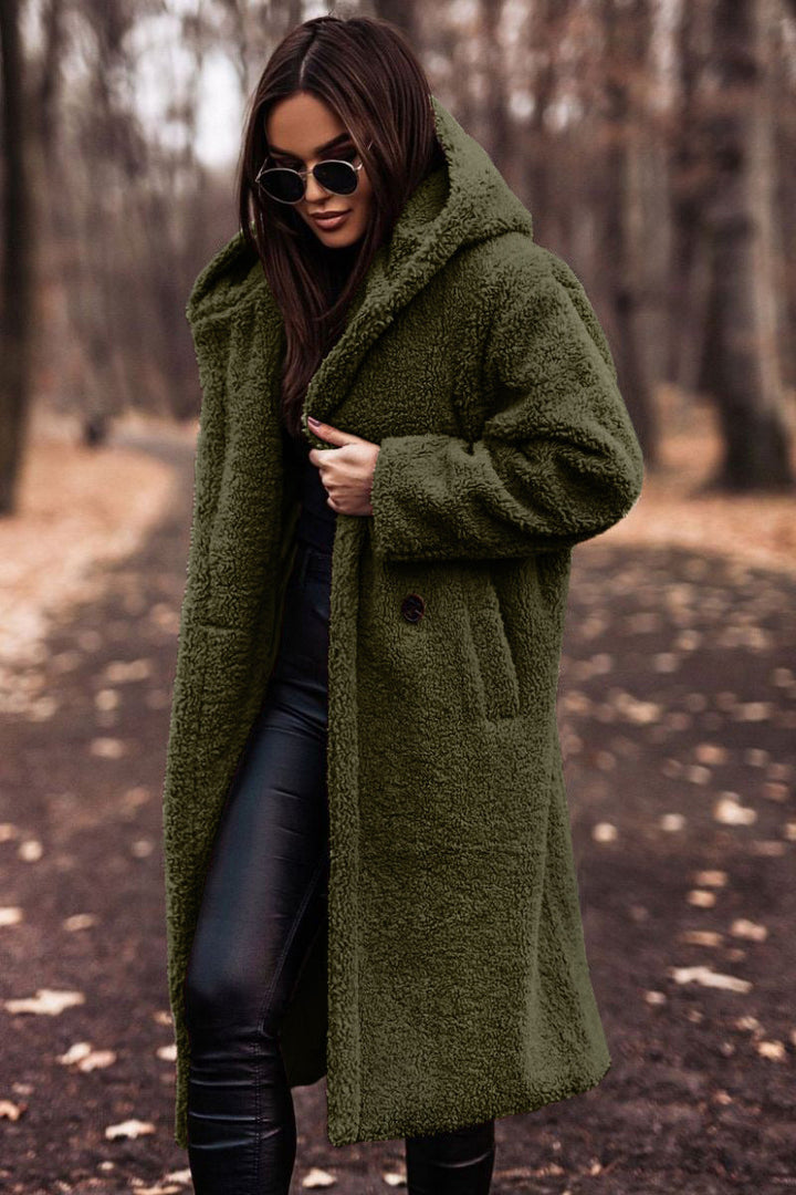 Cozy women's winter coat, elegant and warm for fall and cold weather fashion.