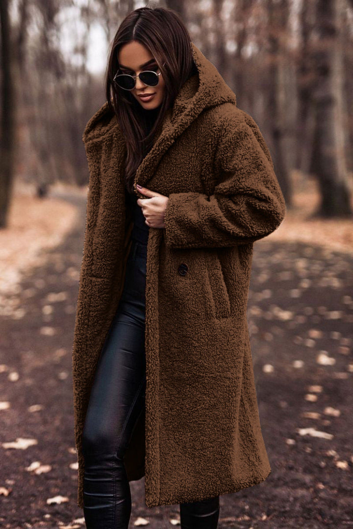 Ladies cozy winter coat, versatile and warm for elegant cold weather layering.
