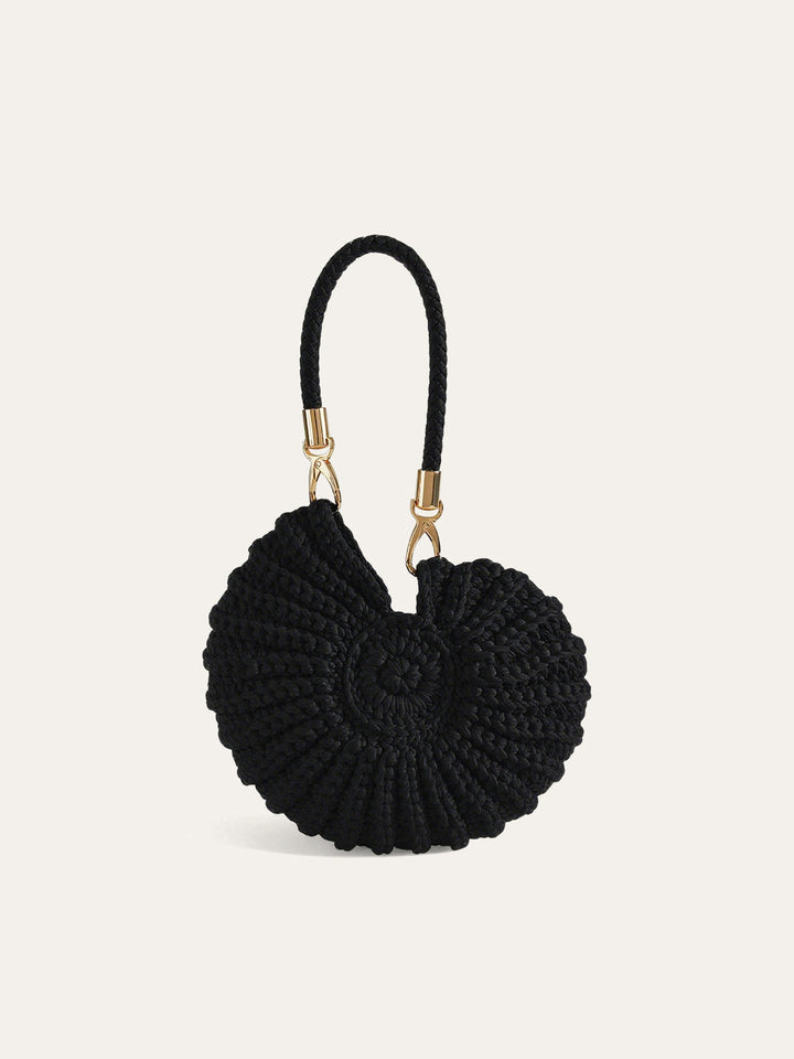 Playful women's polyester crochet conch bag, a unique fashion accessory with a distinctive shell design.