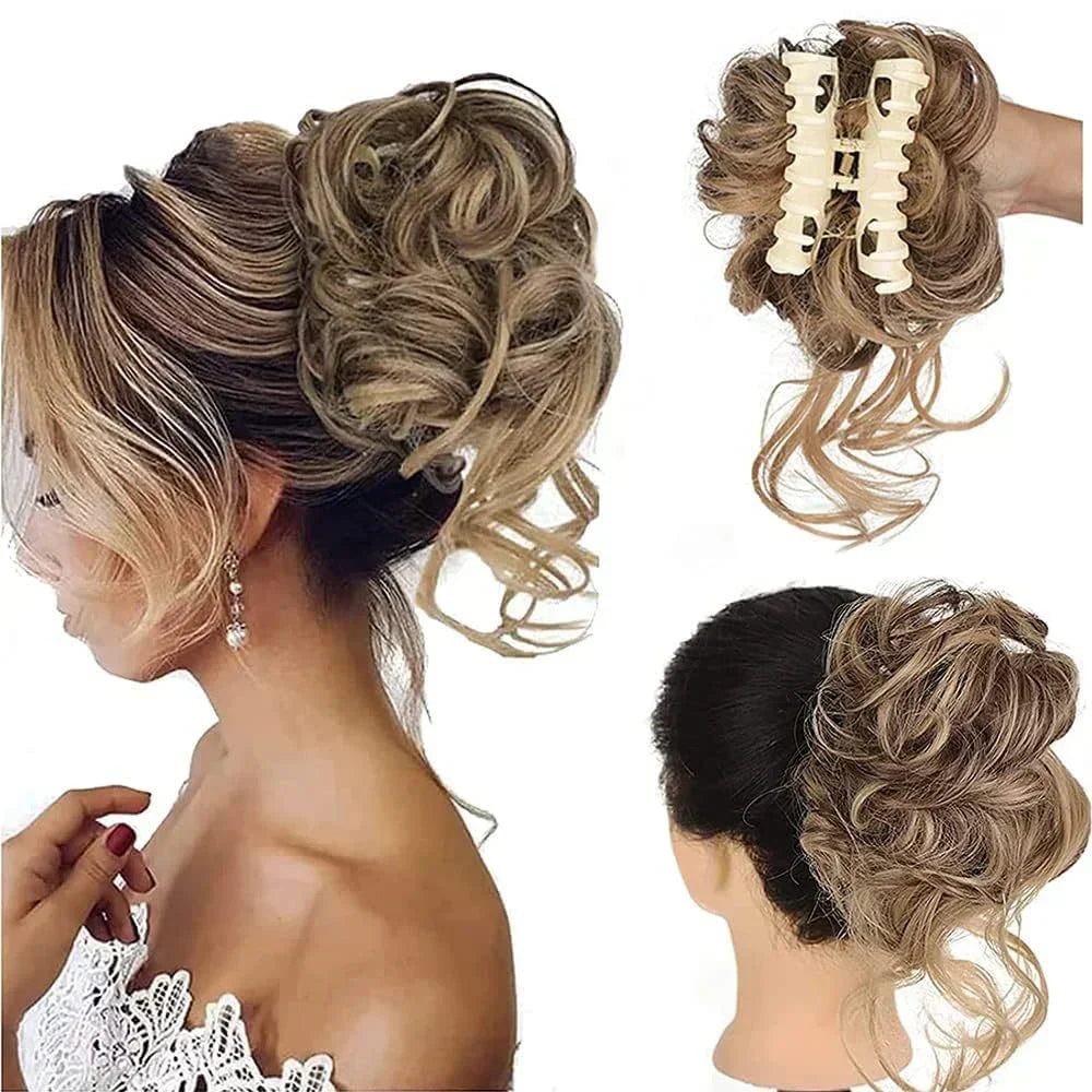 Elegant updo bun maker clip, women's quick synthetic hair styling tool.