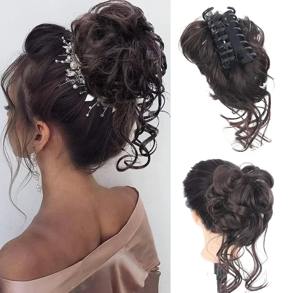 Easy instant bun clip for women, synthetic hair accessory for elegant updo styles.