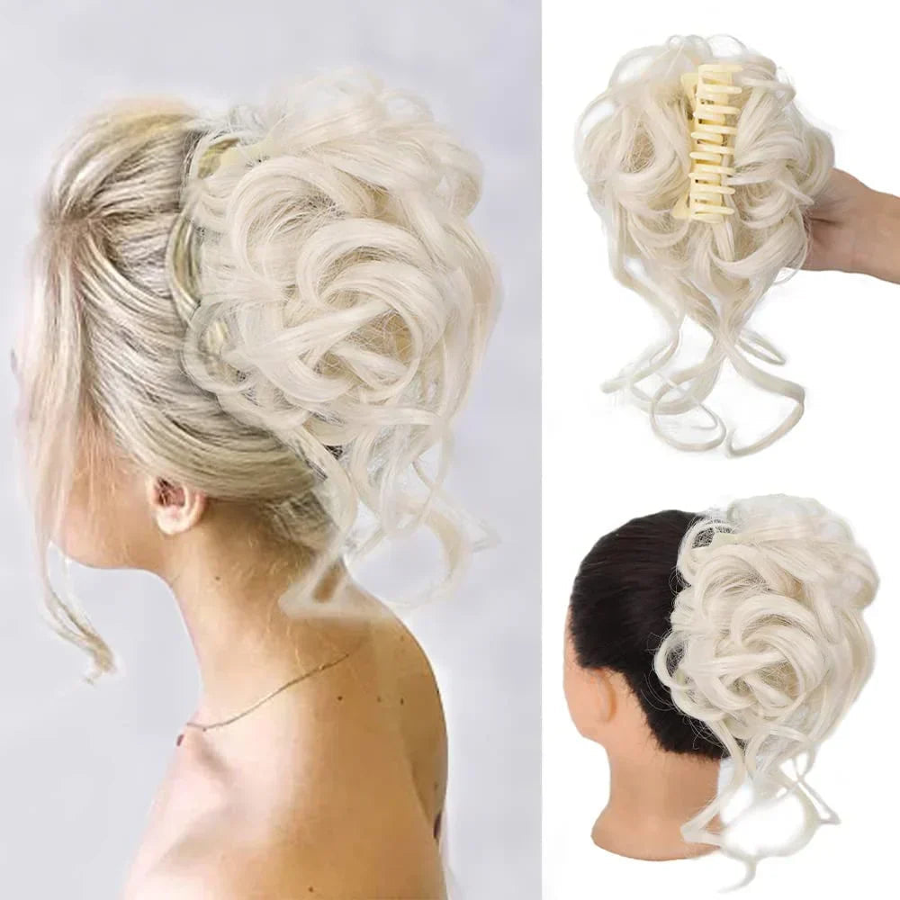 Elegant women's instant bun clip, synthetic hair accessory for classic updos.