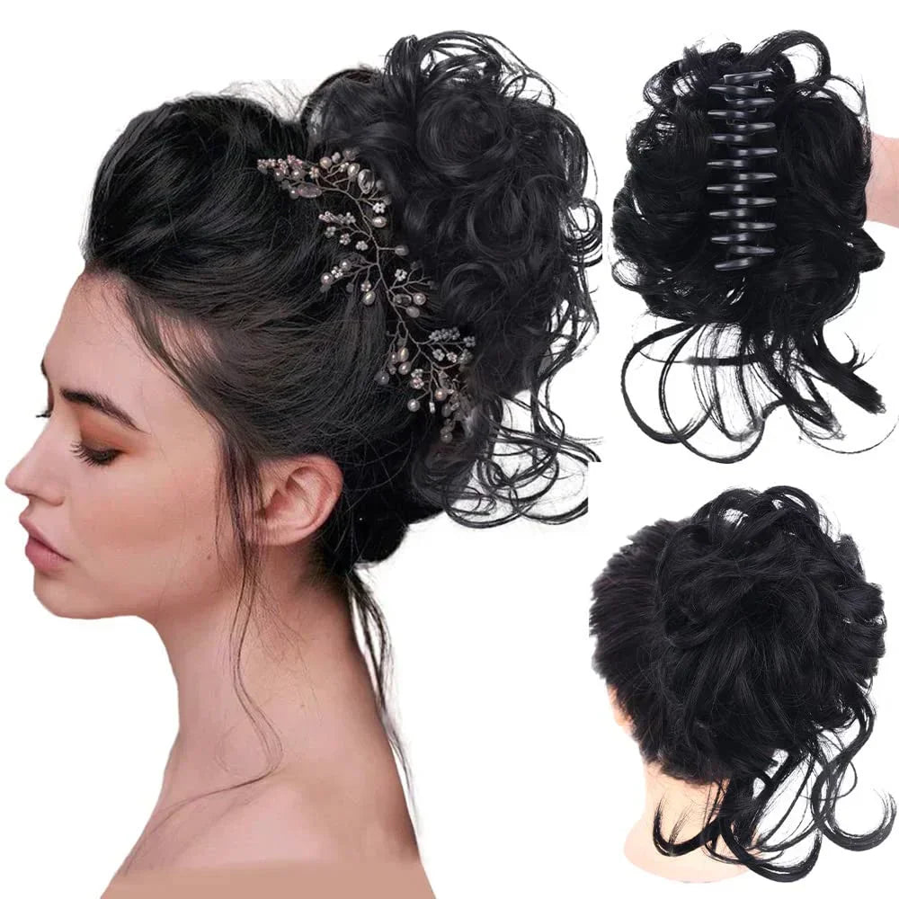 Secure hair bun maker clip for women, natural-looking synthetic hair updo.