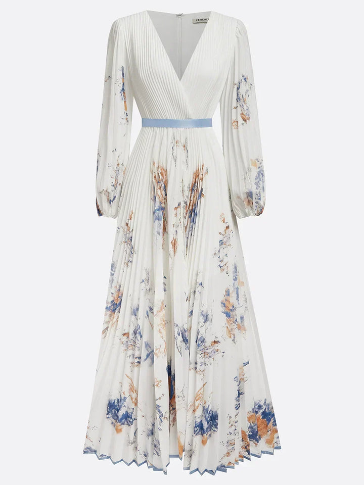 Women's V-Neck Maxi Dress with Puff Sleeves