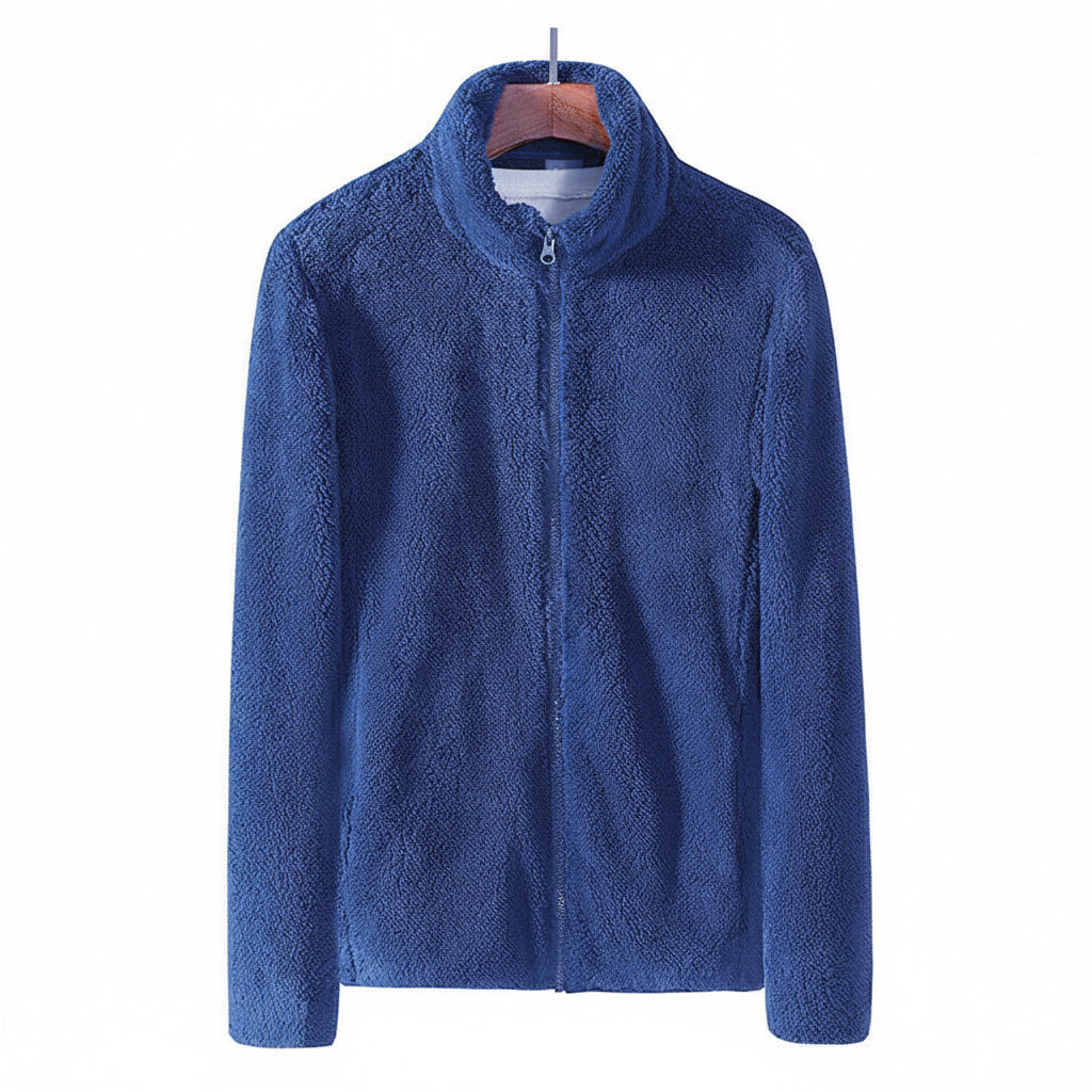 Structured women's cozy high collar jacket, warm zip-up winter outerwear for stylish layering.