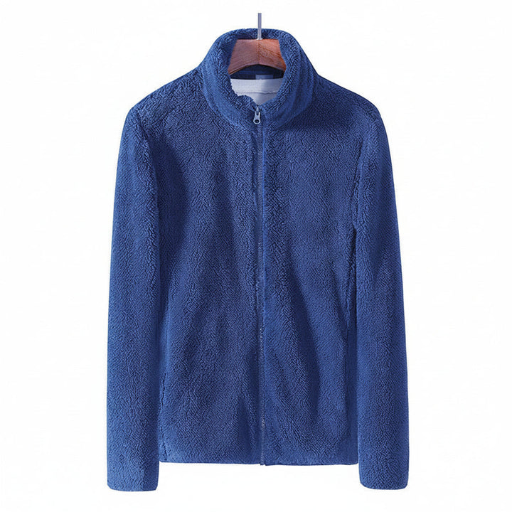 Structured women's cozy high collar jacket, warm zip-up winter outerwear for stylish layering.