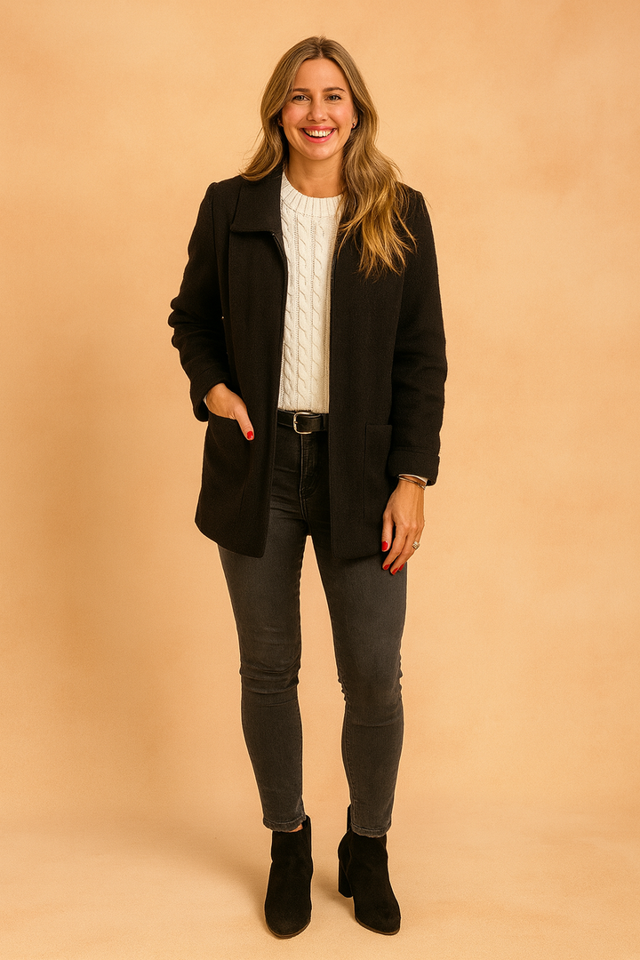 Stylish women's cropped jacket featuring a full zip and practical pockets, offering a trendy chic fashion statement.