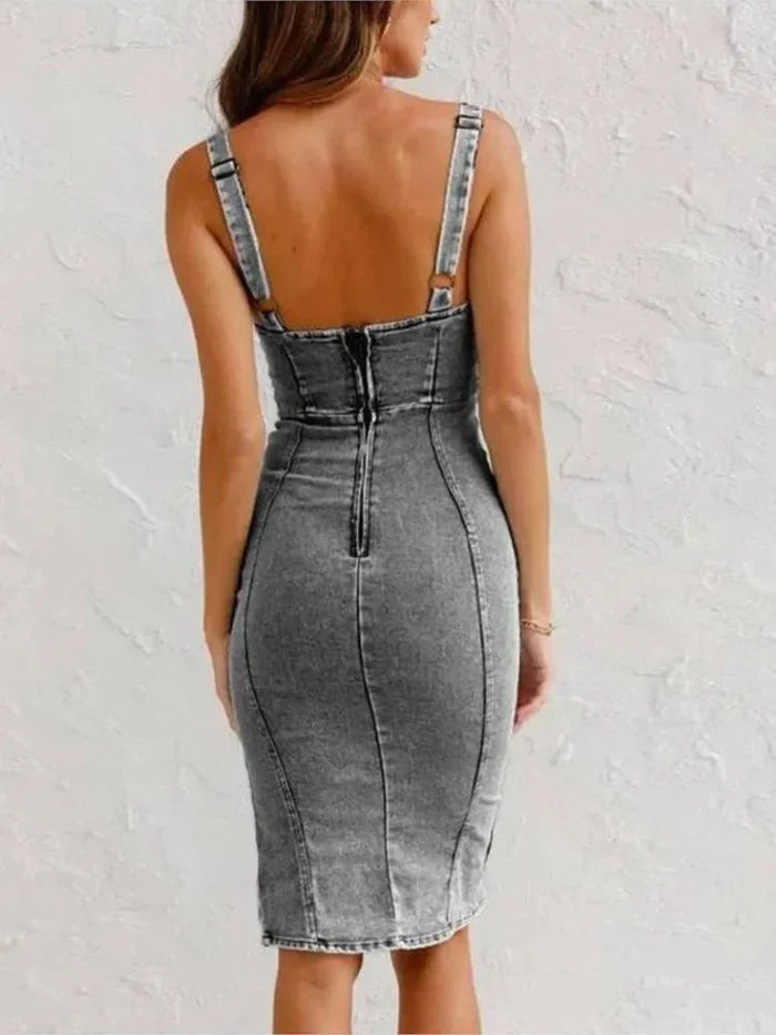 Blue denim midi dress for women, a comfortable and elegant choice for casual wear.